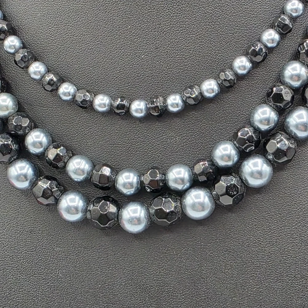Premier Designs‎ Multi-Strand Beaded Necklace Black Grey Crystal Toggle Clasp